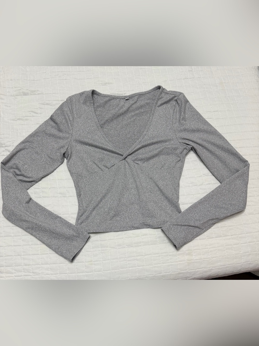 Gray Deep V Long Sleeve Crop Top Size Small